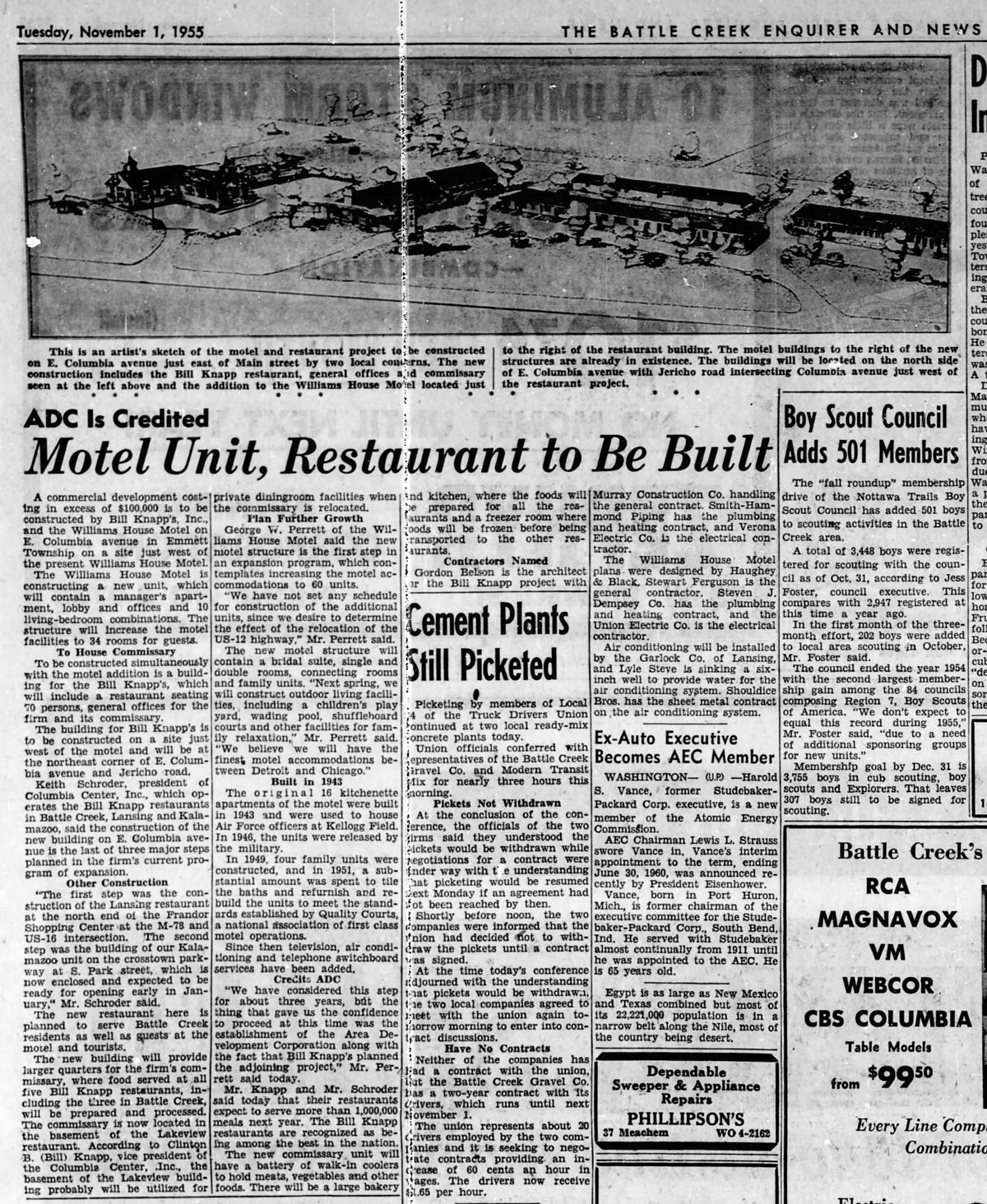 Williams House Motel - Nov 1 1955 Article